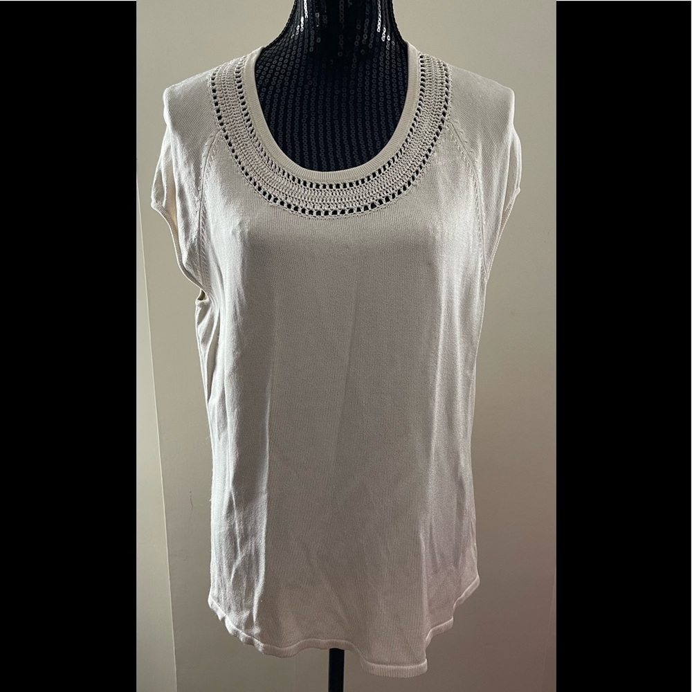 Jones New York Cream Silky Knit Cap Sleeve Sweater Size XL